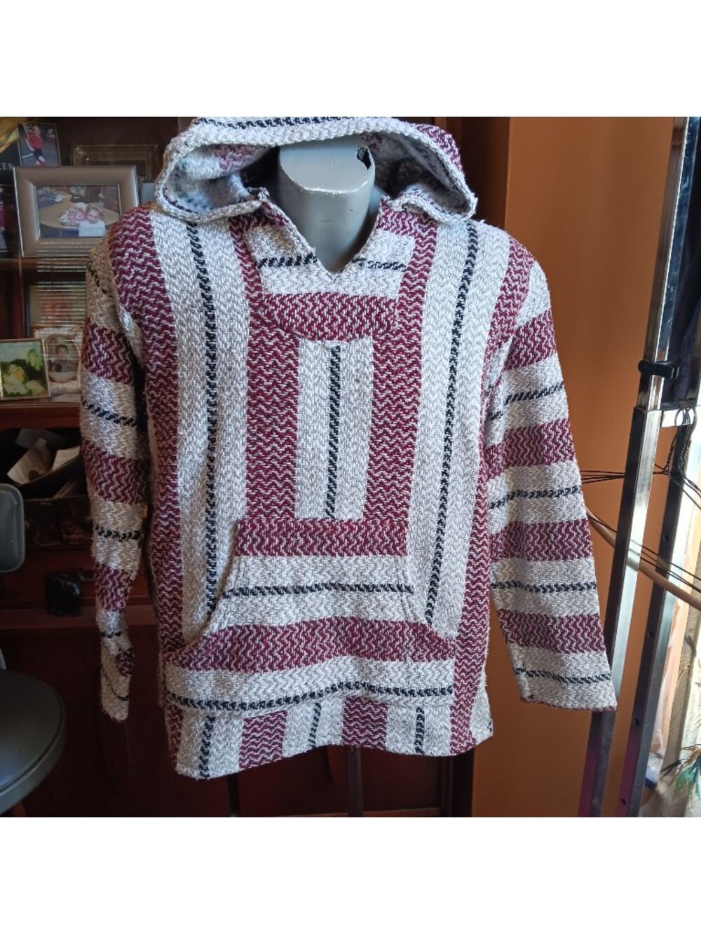 Baja Joe Striped Baja Hoodie Pullover With Kangaroo Pocket Hood Small Multicolor